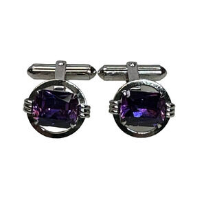 Sterling Silver Amethyst Articulated Cuff Links
